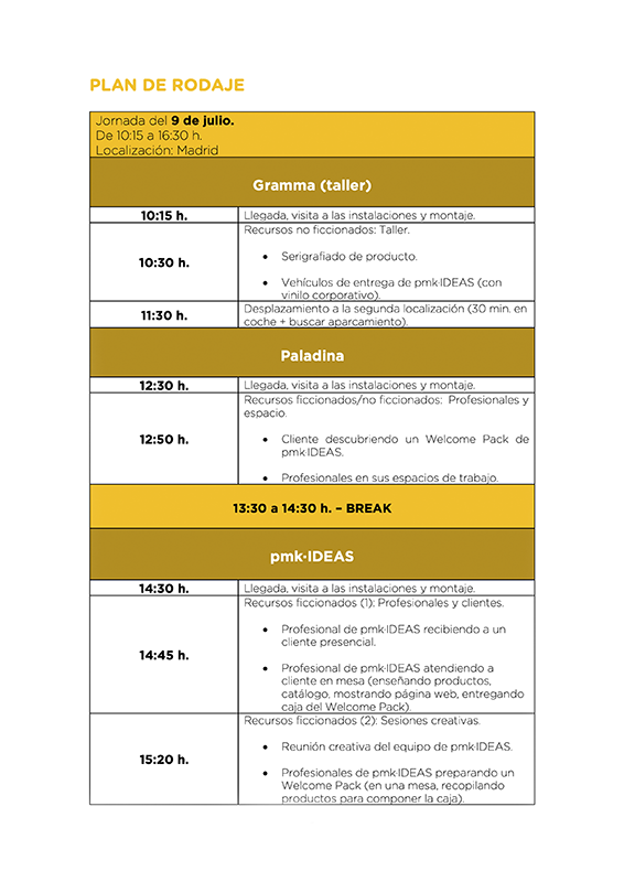 Dossier pmkIDEAS - Plan de Rodaje Vídeo Corporativo Madrid _ BRUSAU FILMS